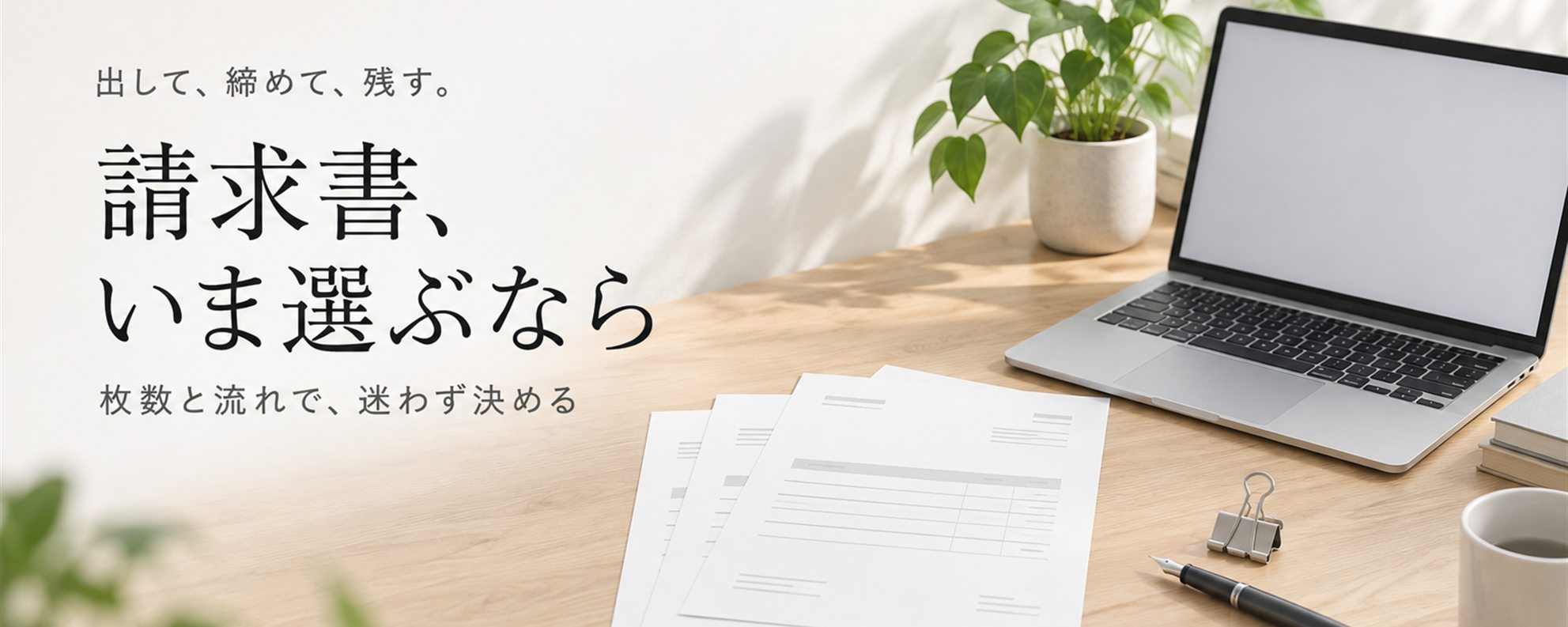 請求書、いま選ぶなら — 出して、締めて、残す。
