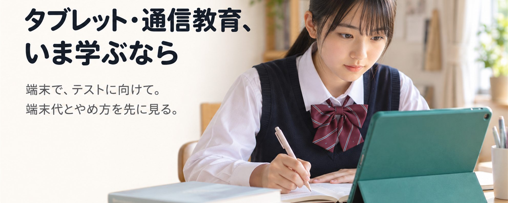 タブレット・通信教育、いま学ぶなら — 毎月届く・端末に配信される型。添削・自動採点・親への通知の有無と、端末代・退会の条件が各社で違う。月額は12か月一括払い時の月あたり。