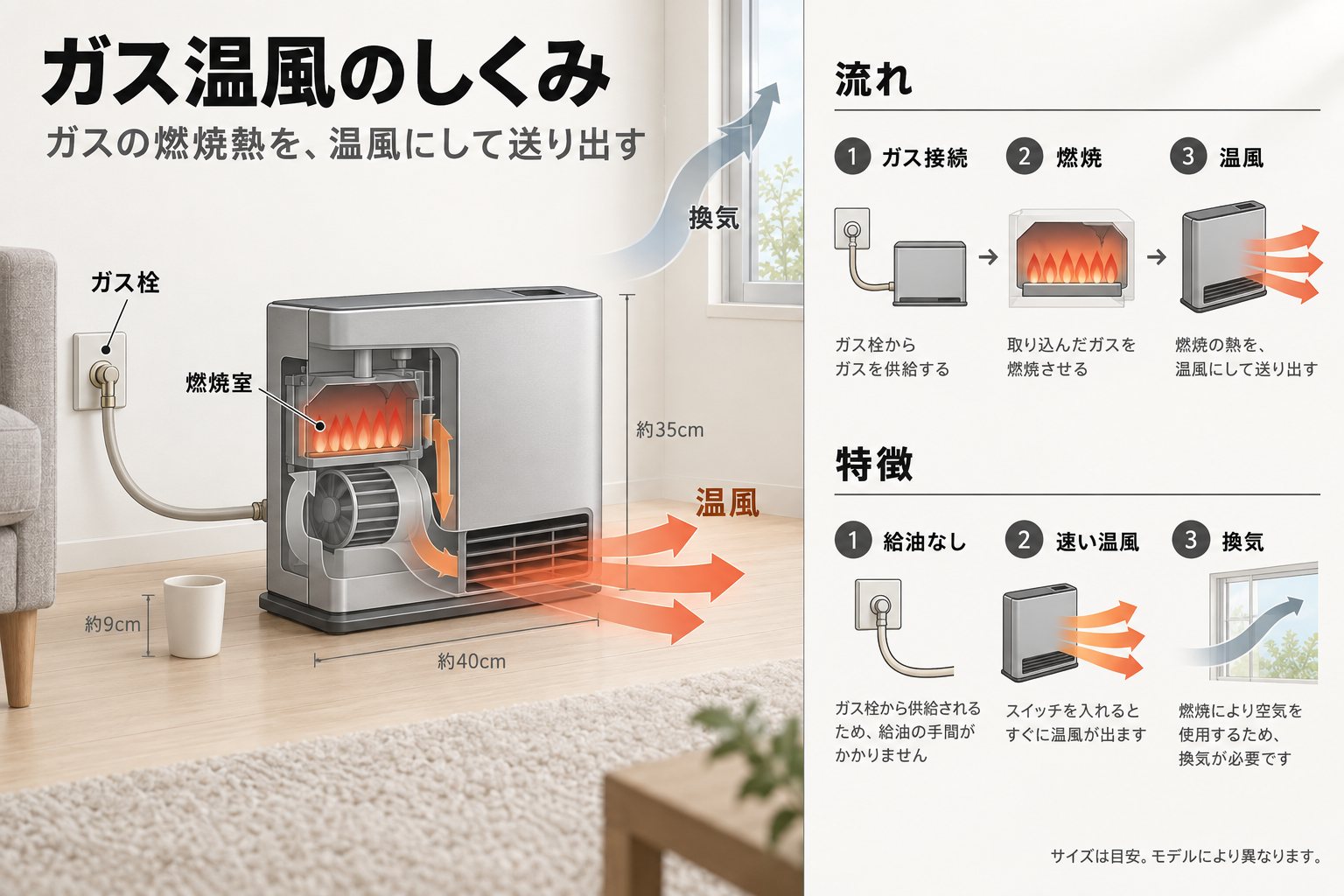 ガスファンヒーターの仕組み