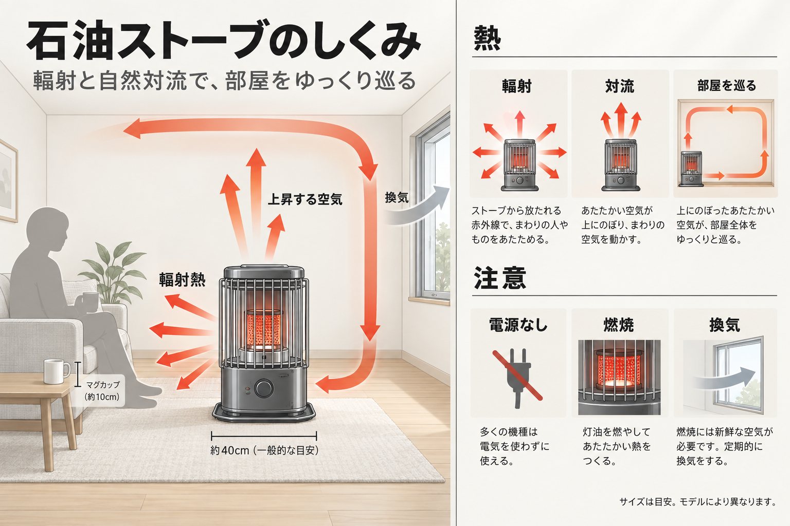 石油ストーブ（対流・反射）の仕組み